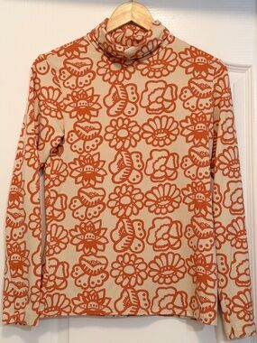 Uniqlo x Marimekko HEATTECH Turtleneck Top - Orange Floral - Size M